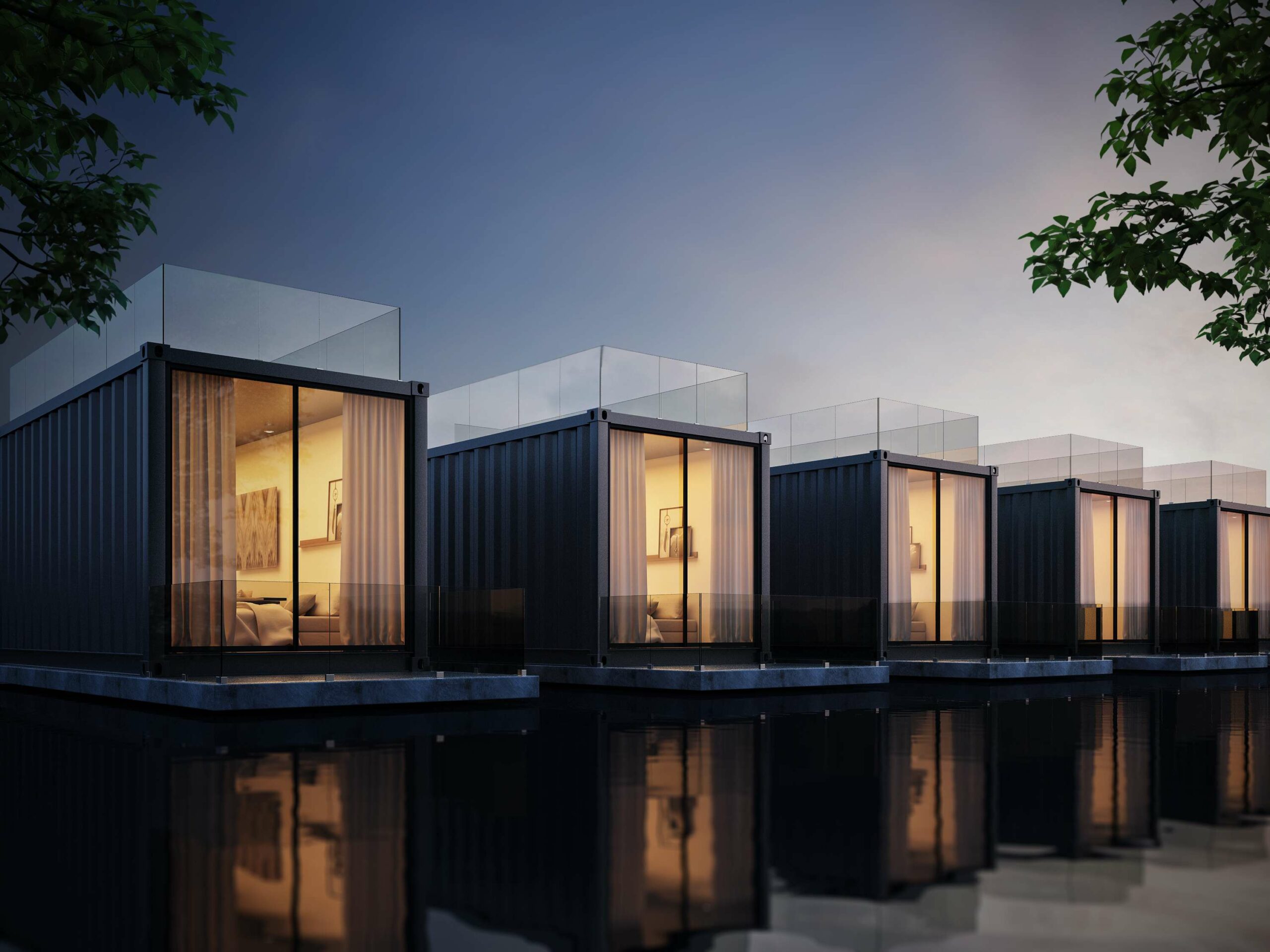 Moderne Raumcontainer mit Glasfront